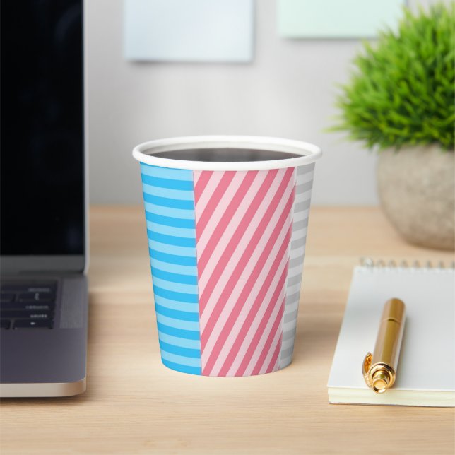 Funky Boho Stripe Abstract Transgender Pride Flag Paper Cups (Insitu)