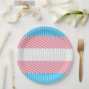 Funky Boho Stripe Abstract Transgender Pride Flag Paper Plate