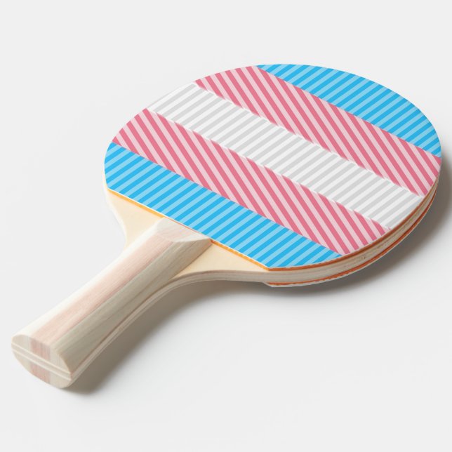 Funky Boho Stripe Abstract Transgender Pride Flag Ping Pong Paddle (Front Angle)