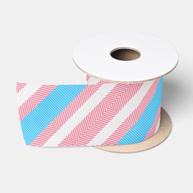 Funky Boho Stripe Abstract Transgender Pride Flag Satin Ribbon (Spool)