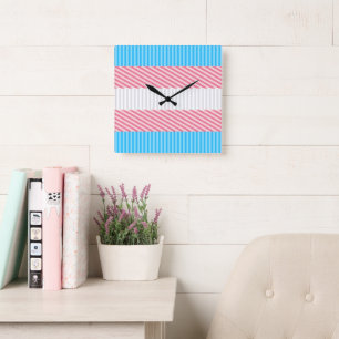 Funky Boho Stripe Abstract Transgender Pride Flag Square Wall Clock