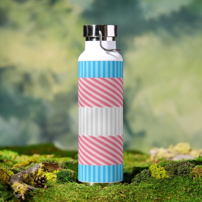 Funky Boho Stripe Abstract Transgender Pride Flag Water Bottle (Outdoor)