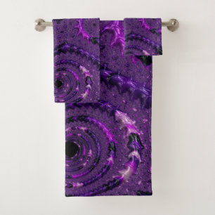 Funky Bold Boho Purple Digital Abstract Fractal Bath Towel Set