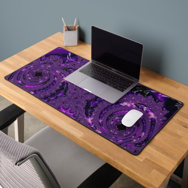 Funky Bold Boho Purple Digital Abstract Fractal Desk Mat (Office 2)