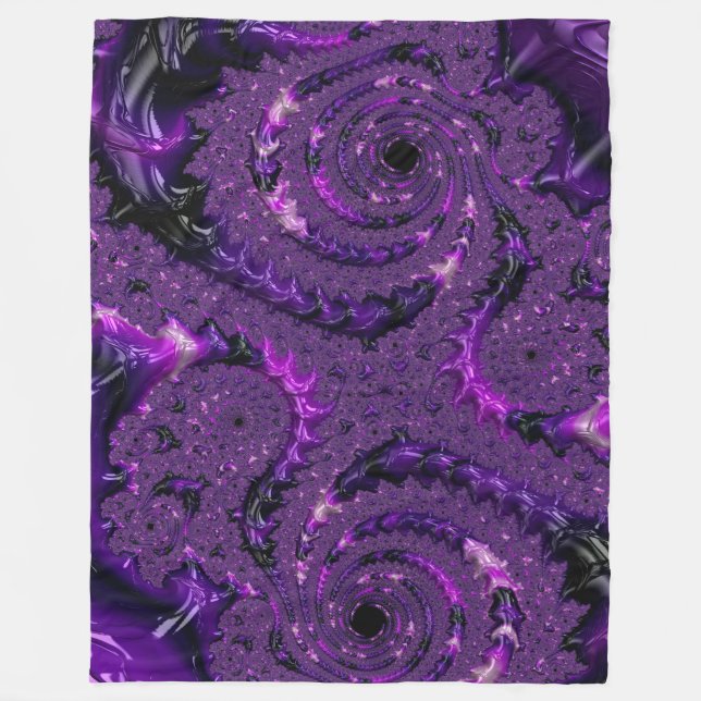 Funky Bold Boho Purple Digital Abstract Fractal Fleece Blanket (Front)
