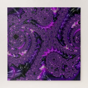 Funky Bold Boho Purple Digital Abstract Fractal Jigsaw Puzzle