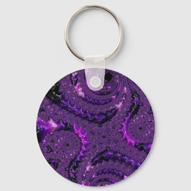 Funky Bold Boho Purple Digital Abstract Fractal Key Ring (Front)