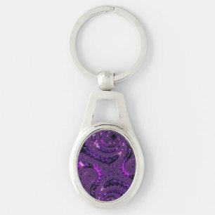 Funky Bold Boho Purple Digital Abstract Fractal Key Ring