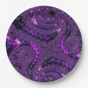 Funky Bold Boho Purple Digital Abstract Fractal Paper Plate