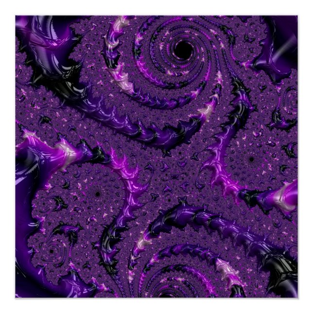 Funky Bold Boho Purple Digital Abstract Fractal Poster (Front)