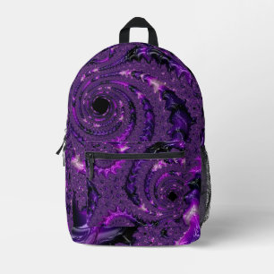 Funky Bold Boho Purple Digital Abstract Fractal Printed Backpack