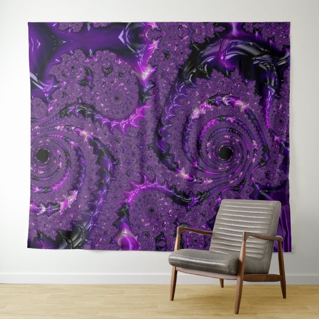 Funky Bold Boho Purple Digital Abstract Fractal Tapestry (In Situ (Horizontal))