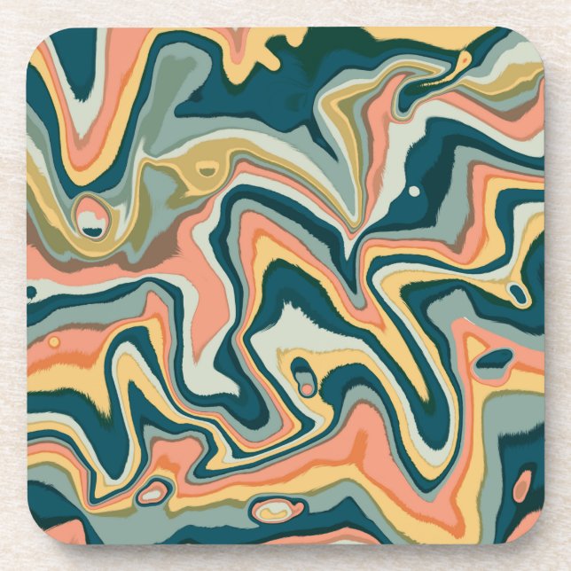 Funky Bold Colourful Artsy Marble Swirl Ebru Coaster (Front)