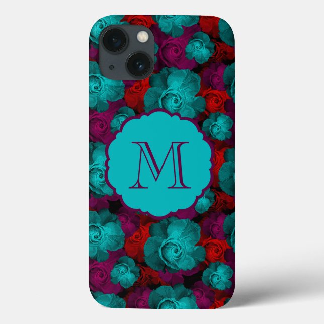Funky Bold Roses Pattern Monogram Case-Mate iPhone Case (Back)