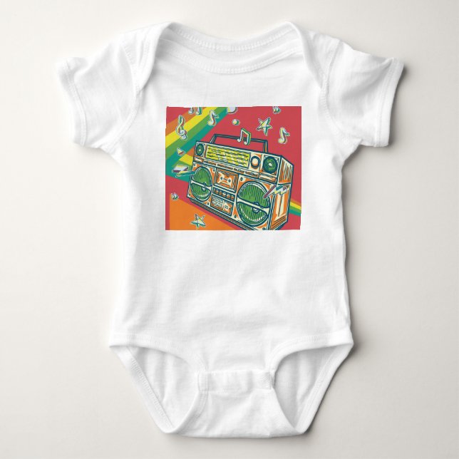 Funky Boom Box Colourful Design Baby Bodysuit (Front)