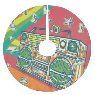 Funky Boom Box Colourful Design Brushed Polyester Tree Skirt