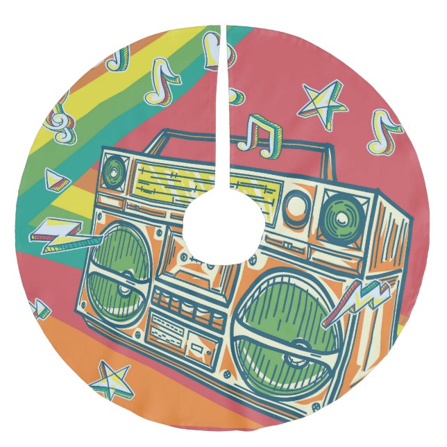 Funky Boom Box Colourful Design Brushed Polyester Tree Skirt (Front)