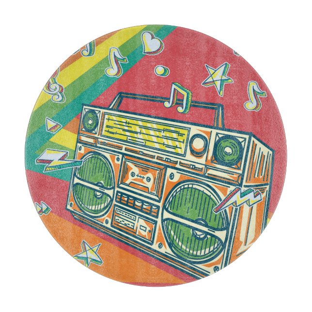 Funky Boom Box Colourful Design Cutting Board (Front)