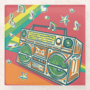 Funky Boom Box Colourful Design Glass Coaster