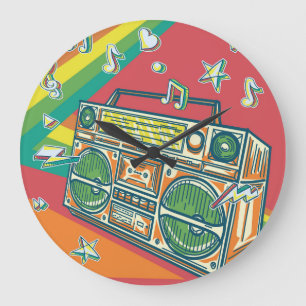 Funky Boom Box Colourful Design Large Clock