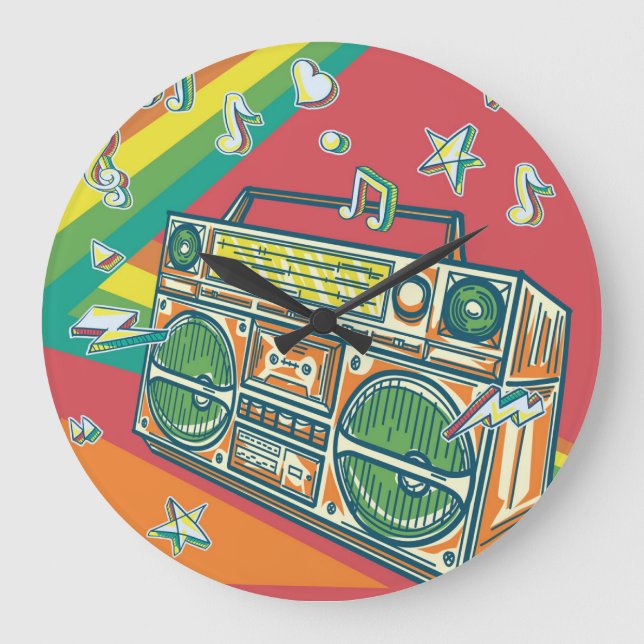 Funky Boom Box Colourful Design Large Clock (Front)