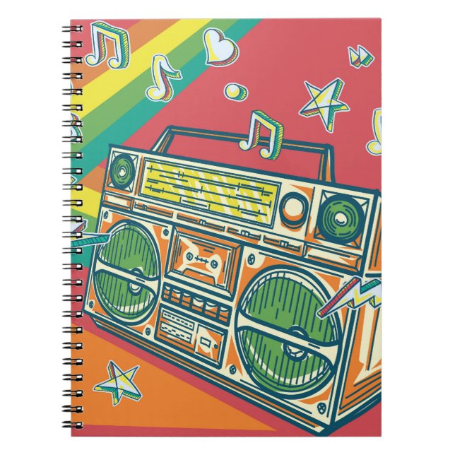 Funky Boom Box Colourful Design Notebook (Front)