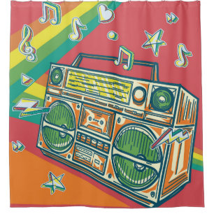Funky Boom Box Colourful Design Shower Curtain