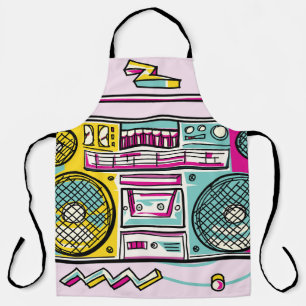 Funky Boombox Colourful Drawn Design Apron