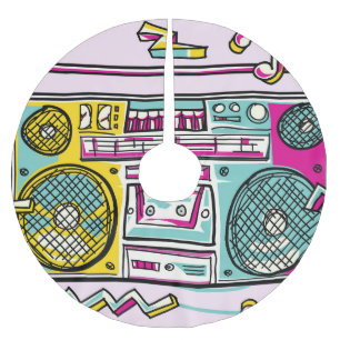 Funky Boombox Colourful Drawn Design Brushed Polyester Tree Skirt