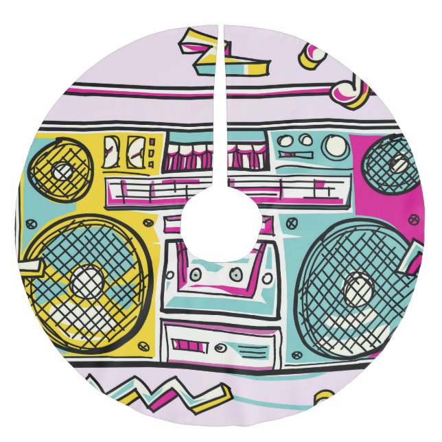 Funky Boombox Colourful Drawn Design Brushed Polyester Tree Skirt (Front)