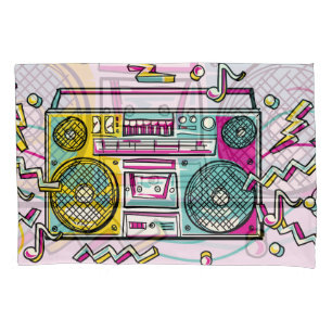 Funky Boombox Colourful Drawn Design Pillowcase