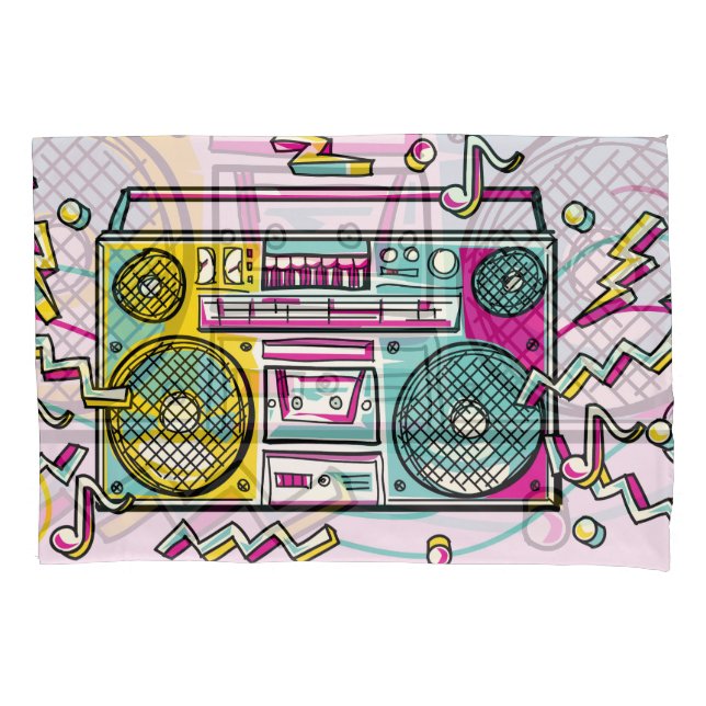 Funky Boombox Colourful Drawn Design Pillowcase (Front)