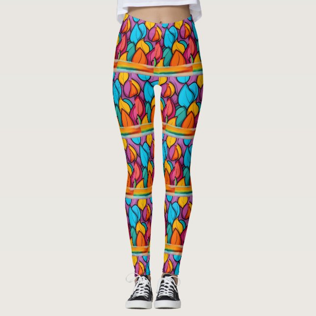 Funky bright and fun yoga pants long length (Front)