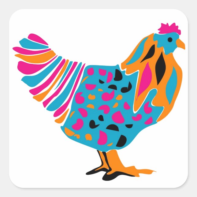 Funky Bright Chicken Square Sticker (Front)