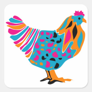 Funky Bright Chicken Square Sticker