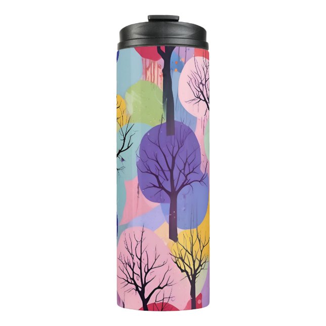 Funky bright coloured abstract tree pattern thermal tumbler (Front)