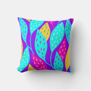 Funky Bright Neon Leaves Floral Pattern  Cushion