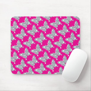 Funky Bright Pink Faux Diamond Butterfly Patterned Mouse Mat