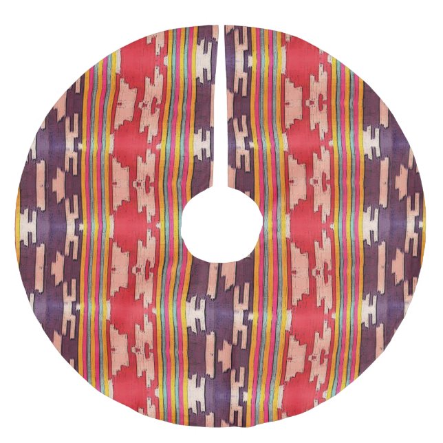 Funky Bright Purple and Red Tribal Pattern Brushed Polyester Tree Skirt (Front)