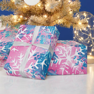 Funky Brights Christmas Pink Blue Snowflake  Wrapping Paper
