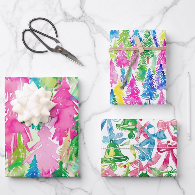 Funky Brights Christmas Themed  Wrapping Paper Sheet (Front)