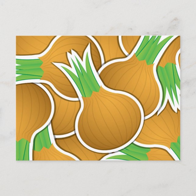 Funky brown onions postcard (Front)