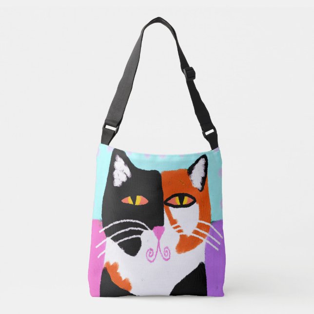 Funky Calico Cat Abstract Art Crossbody Bag (Front)