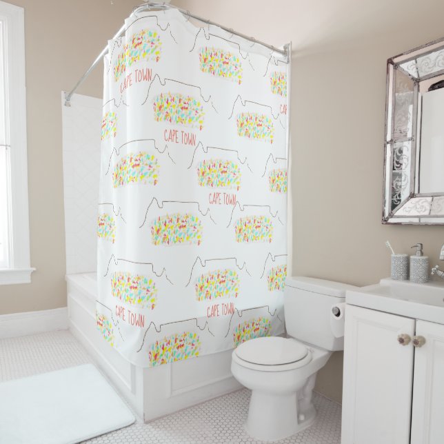 Funky Cape Town ZA Table Mountain Colourful Shower Curtain (In Situ)
