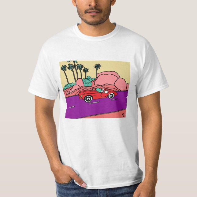 Funky Car on Beach Road T-Shirt (Front)