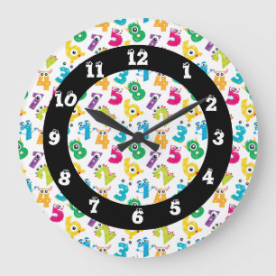Funky Cartoon Monster Numbers Math School Pattern Large Clock