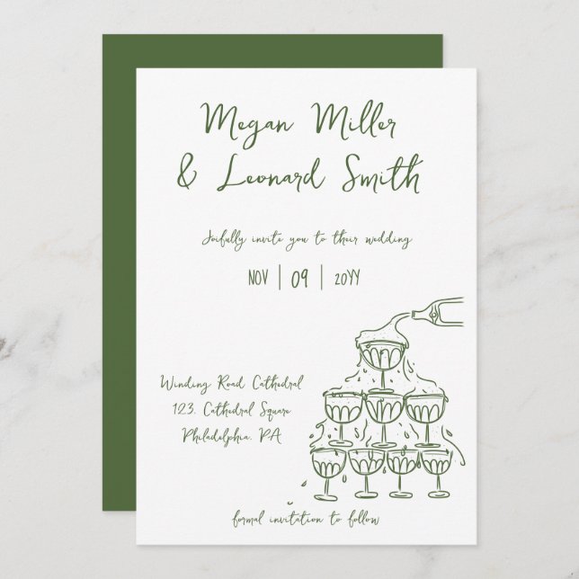 Funky champagne tower save the date wedding invitation (Front/Back)