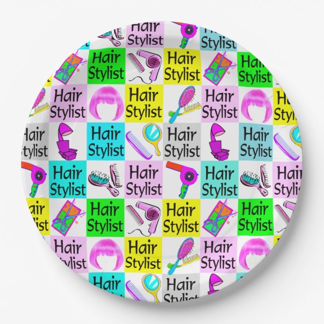 FUNKY, CHIC, AND UNIQUE HAIR STYLIST PAPER PLATE (Front)