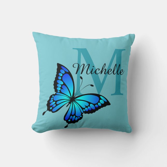 Funky Chic Butterfly Monogram Throw Pillow (Front)