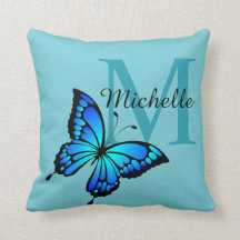 Funky Chic Butterfly Monogram Throw Pillow
